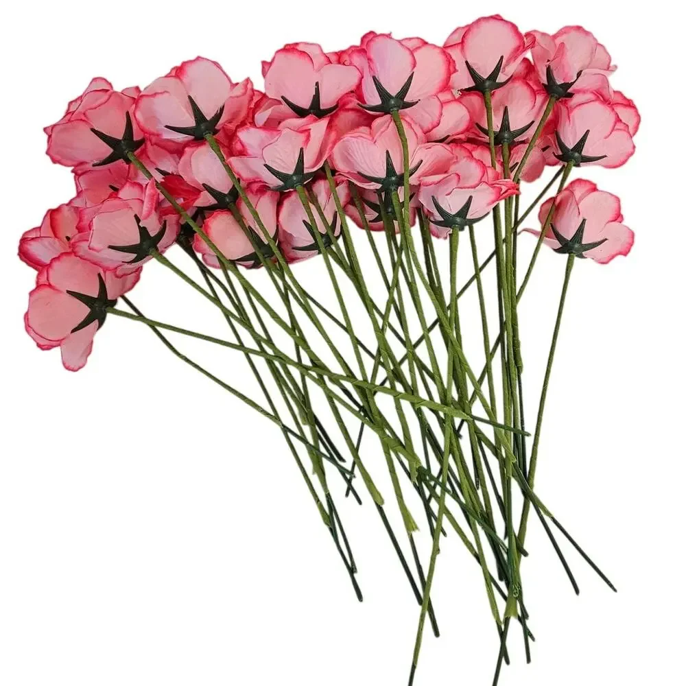 37 Light Pink Hot Pink Edge Silk Roses 2.5in Artificial Flowers w/ Stems